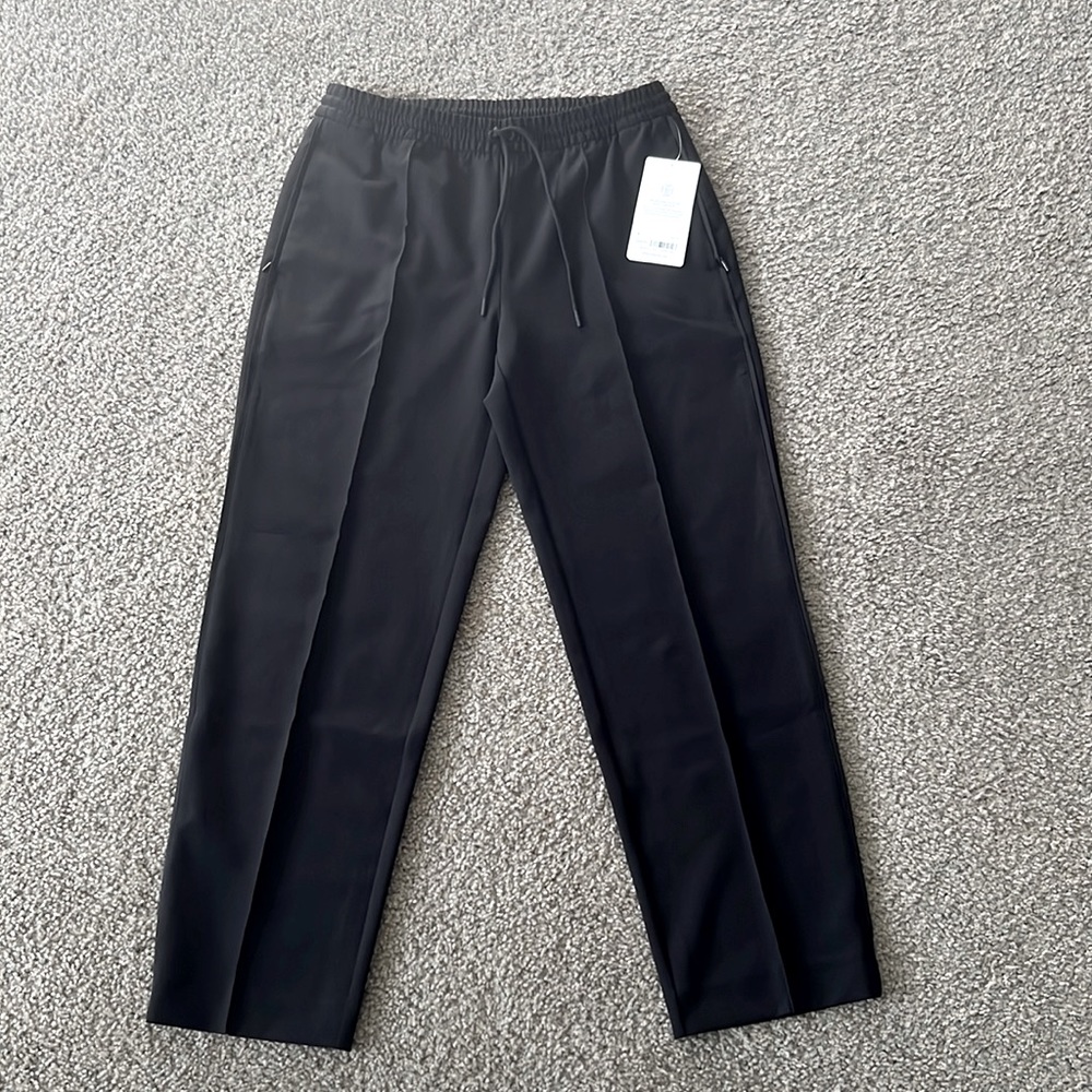 NWT Athleta Endeavor Straight leg pants, size 6. Black with pinstripe